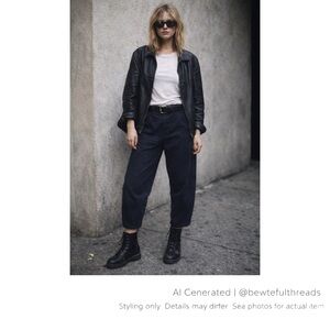 Everlane Navy Cropped Barrel Pants Sz 10 Indie Sleaze Model Off Duty Tencel